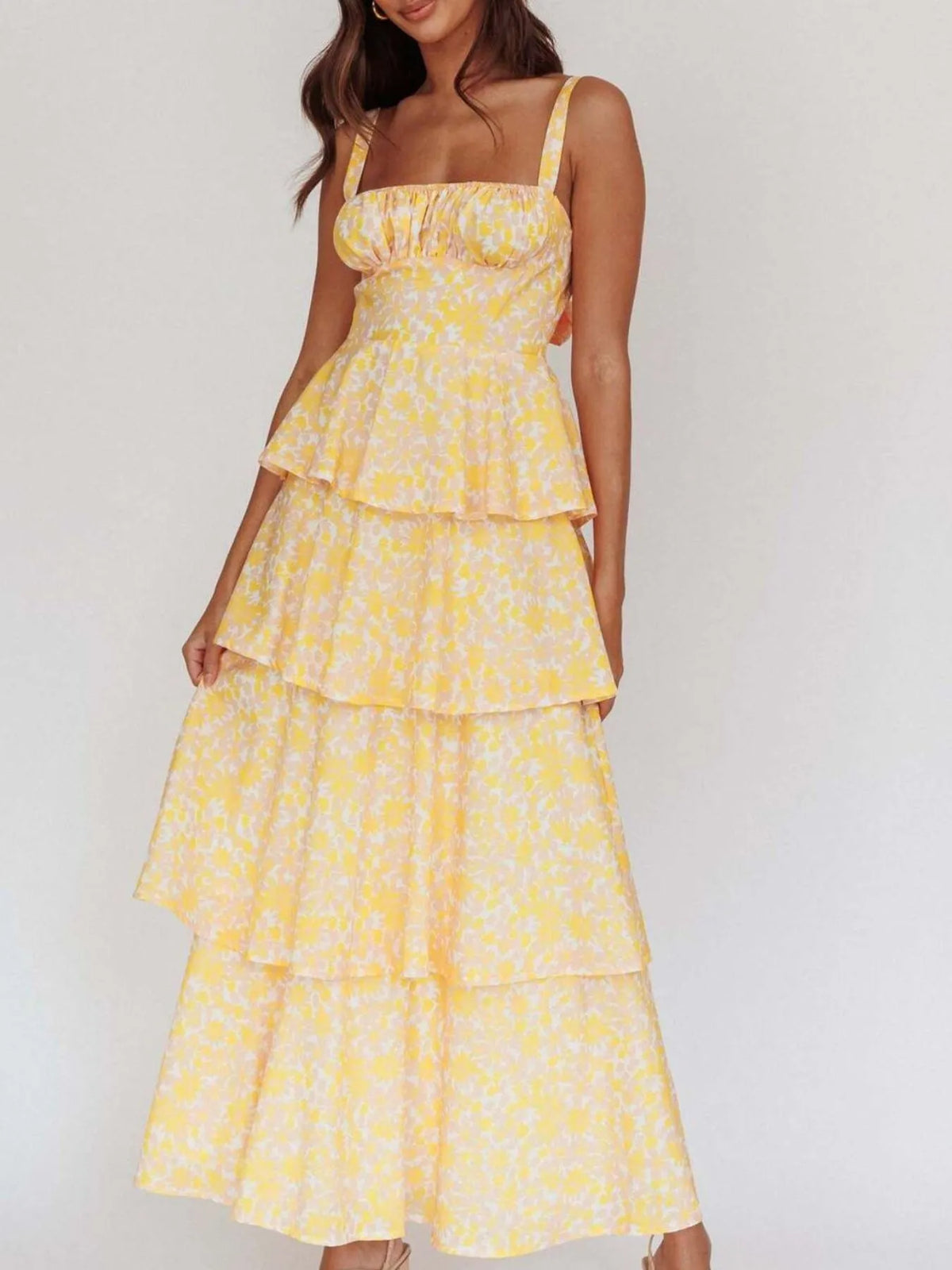 Floral Print Square Neck Cami Tiered Ruffle Maxi Dress 5