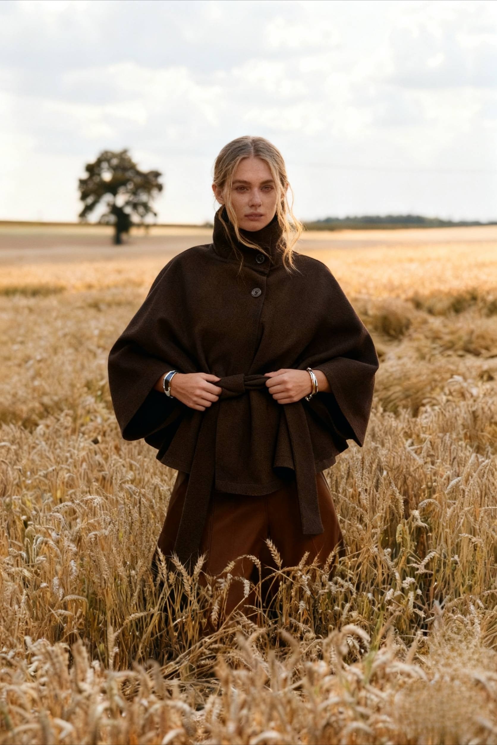Button Up Stand Collar Cape Coat