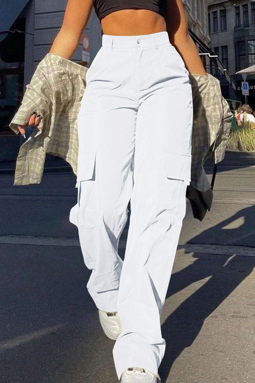 High Waist Flap Pocket Straight Leg Cargo Pants 4