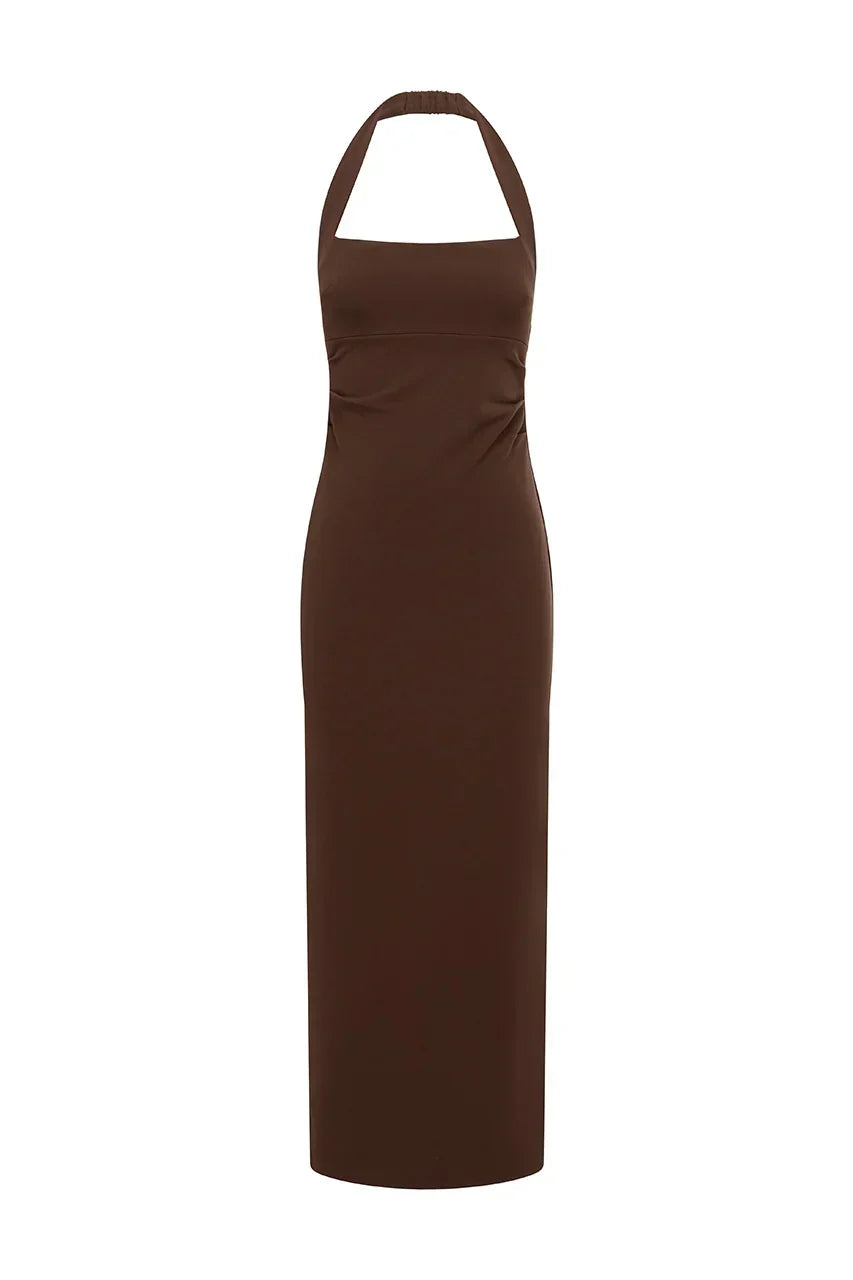Square Neck Halter Open Back Bodycon Midi Dress 5