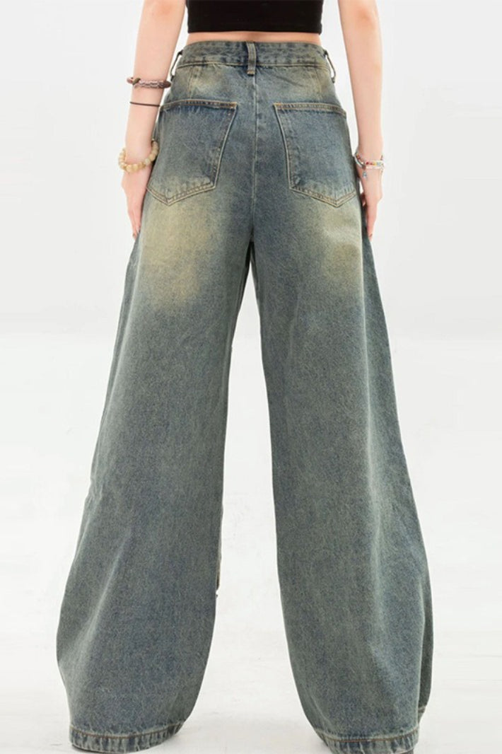 Vintage Washed Wide-Leg Denim Jeans
