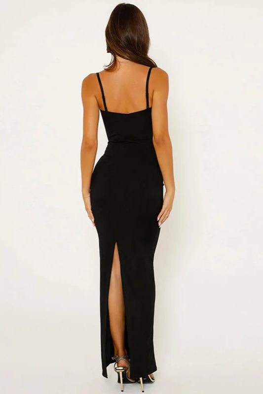 Fashion Lace Back Split Slip Maxi Dress - View 3