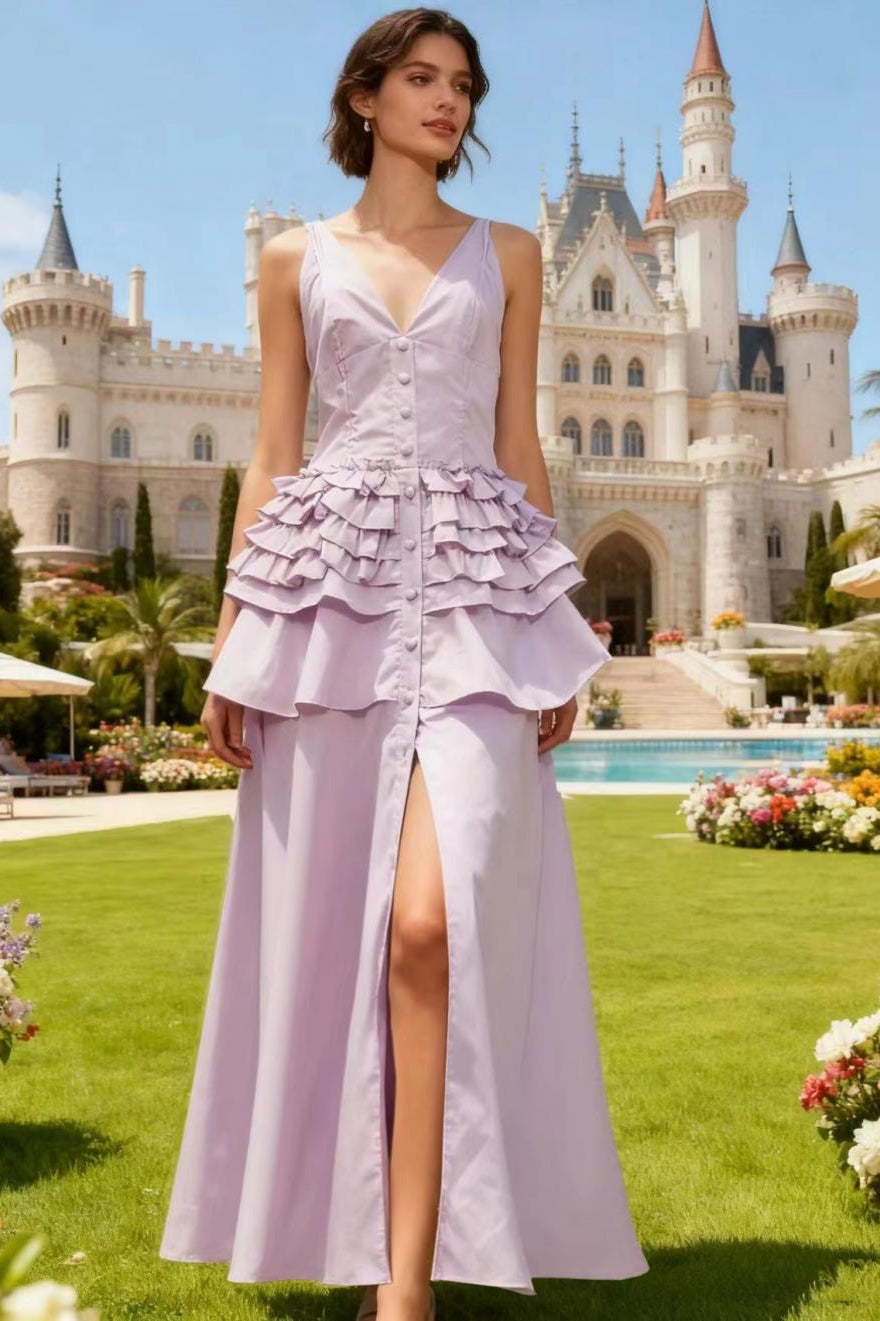 Deep V-Neck Sleeveless Corset Tiered Fit and Flare Midi Dress