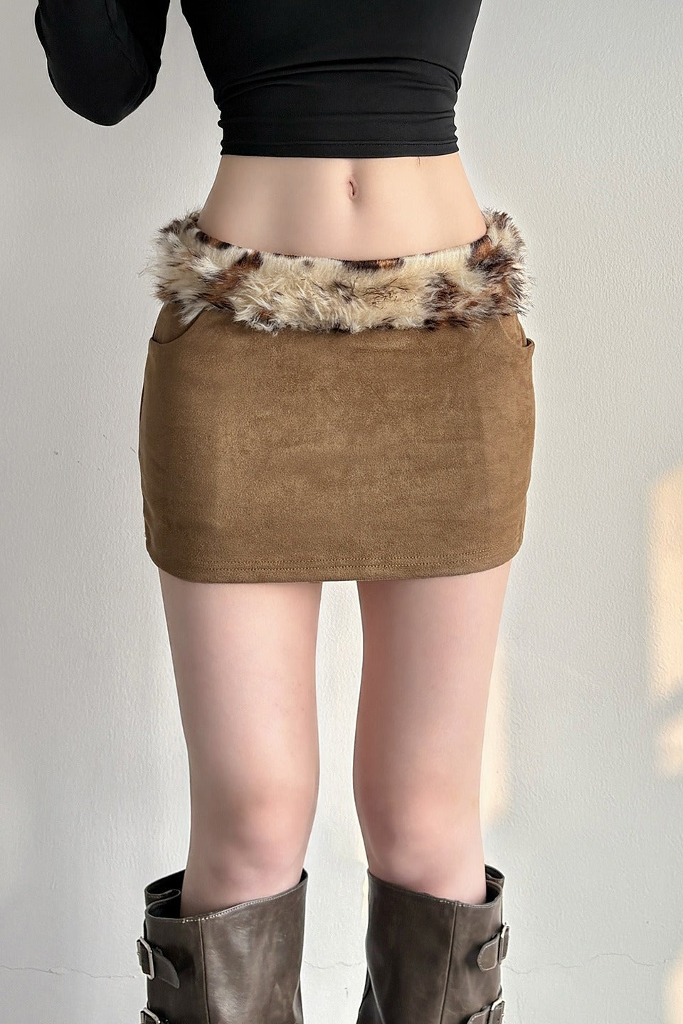 Bodycon Pleated Denim Mini Skort