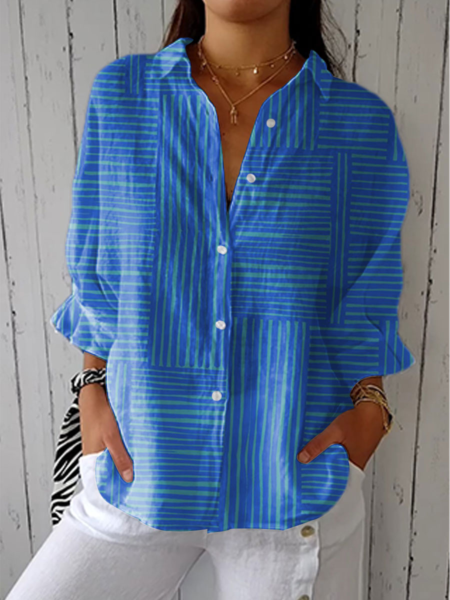 Striped Collared Long Sleeve Button Front Shirt