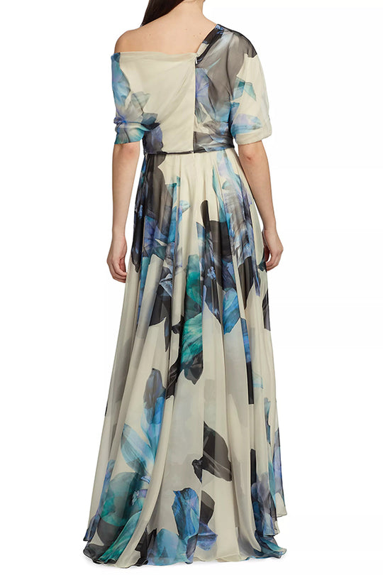 Sandy Aesthetic Unique Printed Bohemian Short Sleeve One Shoulder Maxi Dress Premium Edit