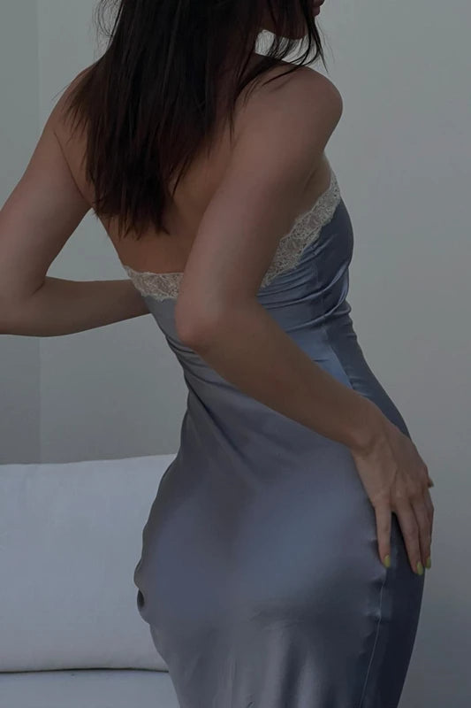 Satin Halter Neck Off Shoulder Midi Dress