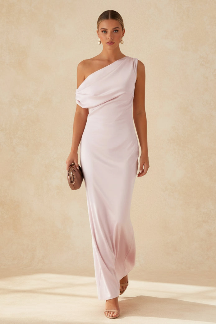 Satin One Shoulder Draped Mermaid Gown