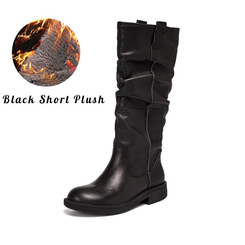 Waxing��Leather Knee High Boots Fold Design Riding Boots Black/Brown