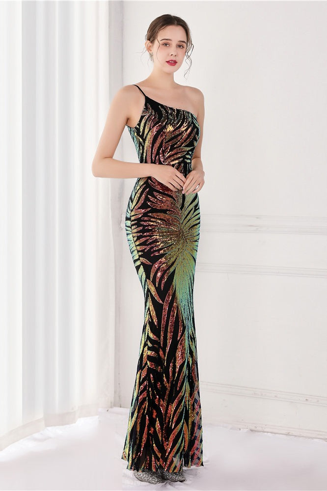 Sequin One Shoulder Mermaid Evening Gown