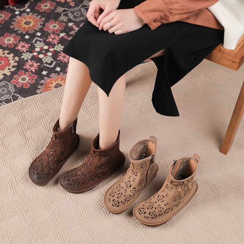 Cut Out Summer Boots Breathable Short Boots in Khaki/Coffee