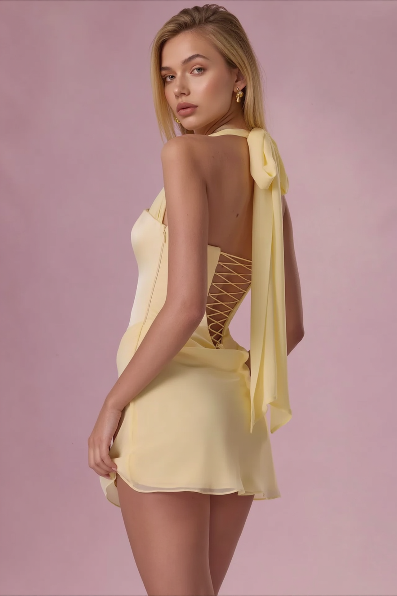 Chiffon Halter Neck Draped Bodycon Mini Dress