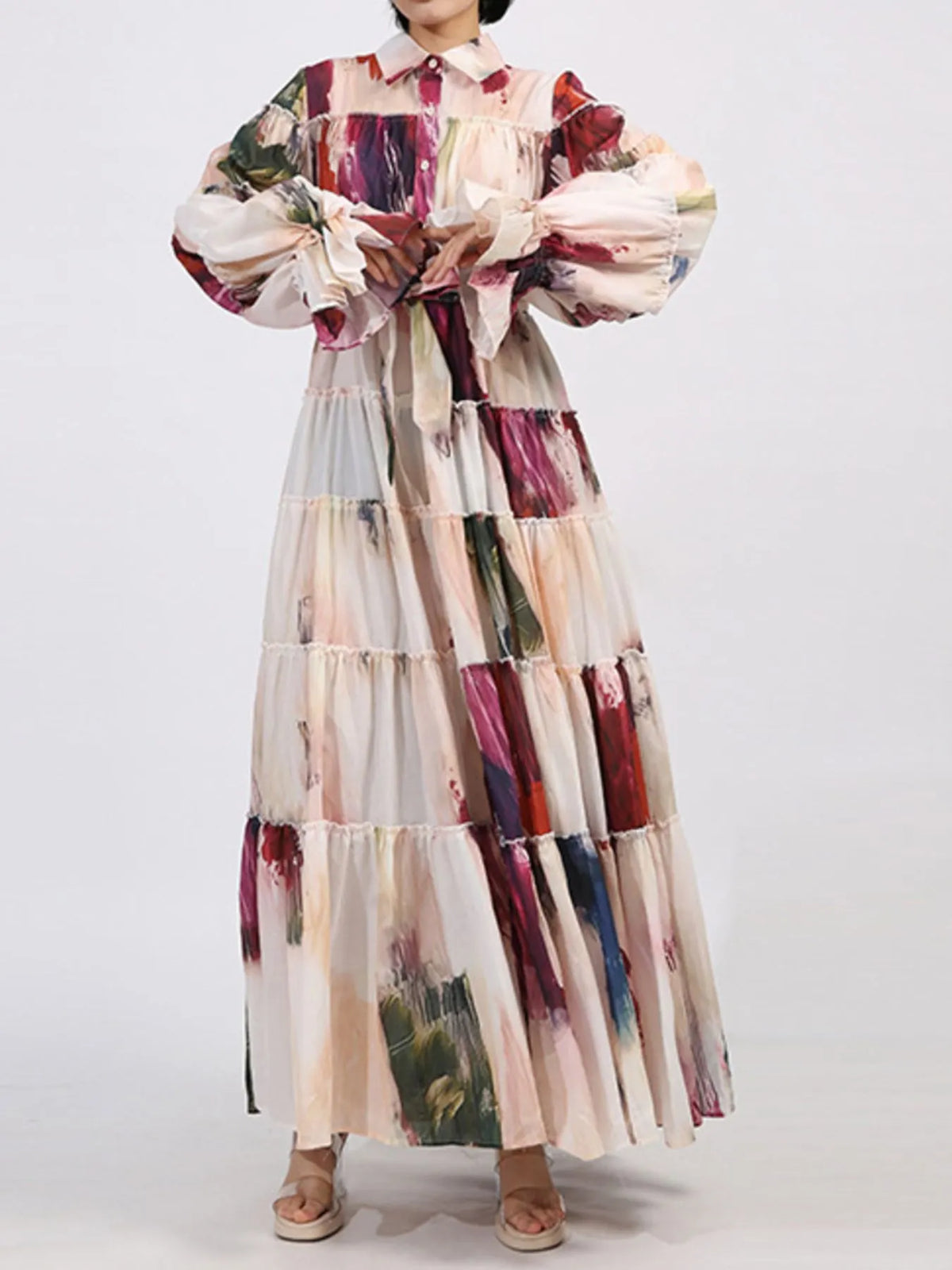 Tiered Tie Waist Maxi Dress
