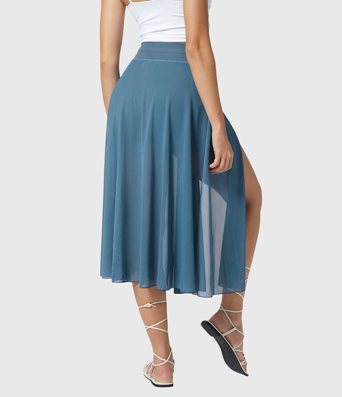 High Waist Drawstring Front Slit A-Line Midi Skirt