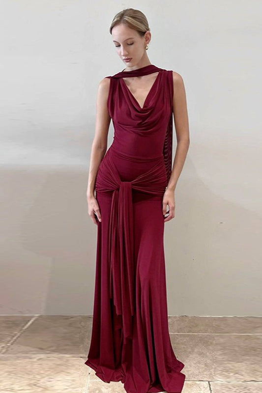 Sheer Mesh Back Tie-Waist Wrap Dress