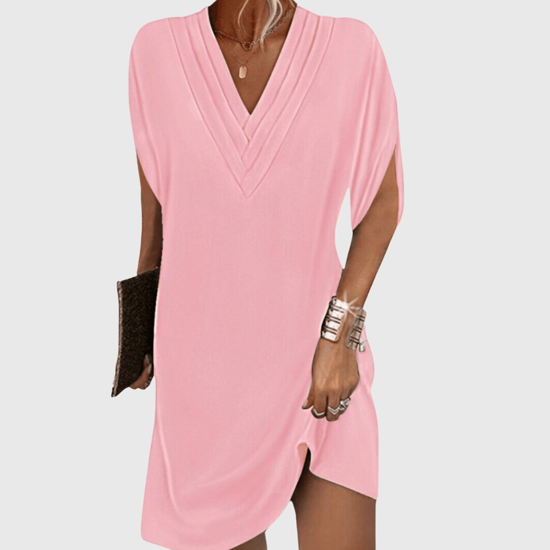 Draped V-Neck Short Sleeve Shift Mini Dress 3