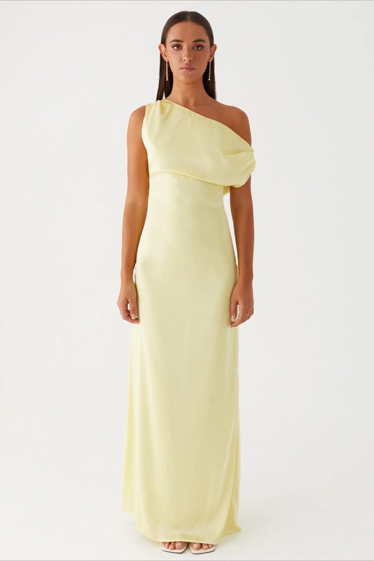 Satin Asymmetric One Shoulder Ruched Maxi Gown