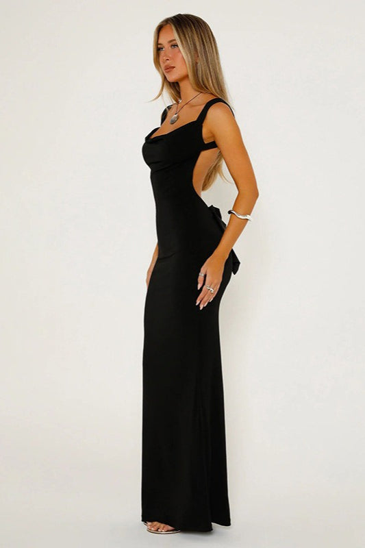 Backless Bow Back Bodycon Maxi Gown