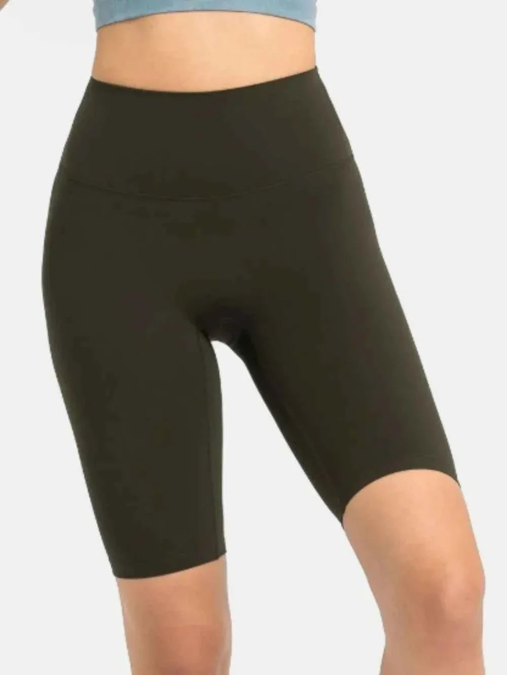 High Waist Wide Waistband Knee Length Active Biker Shorts 34
