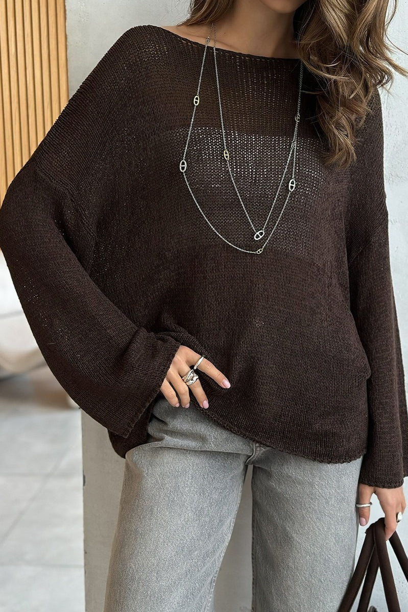 Casual Hollow Knit Pullover Sweater