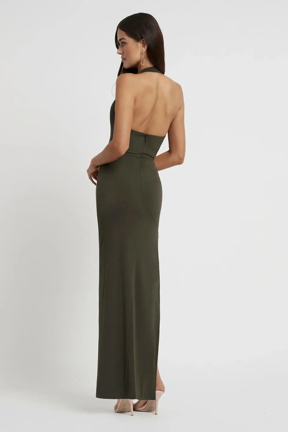 Draped Plunge Halter Neck Backless High Split Maxi Dress 4