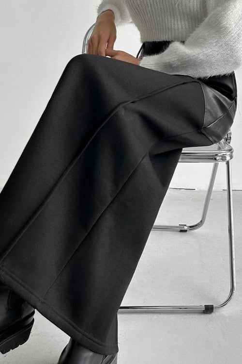 High Waist Faux Leather Asymmetric Panel Slit Hem Maxi Skirt 4