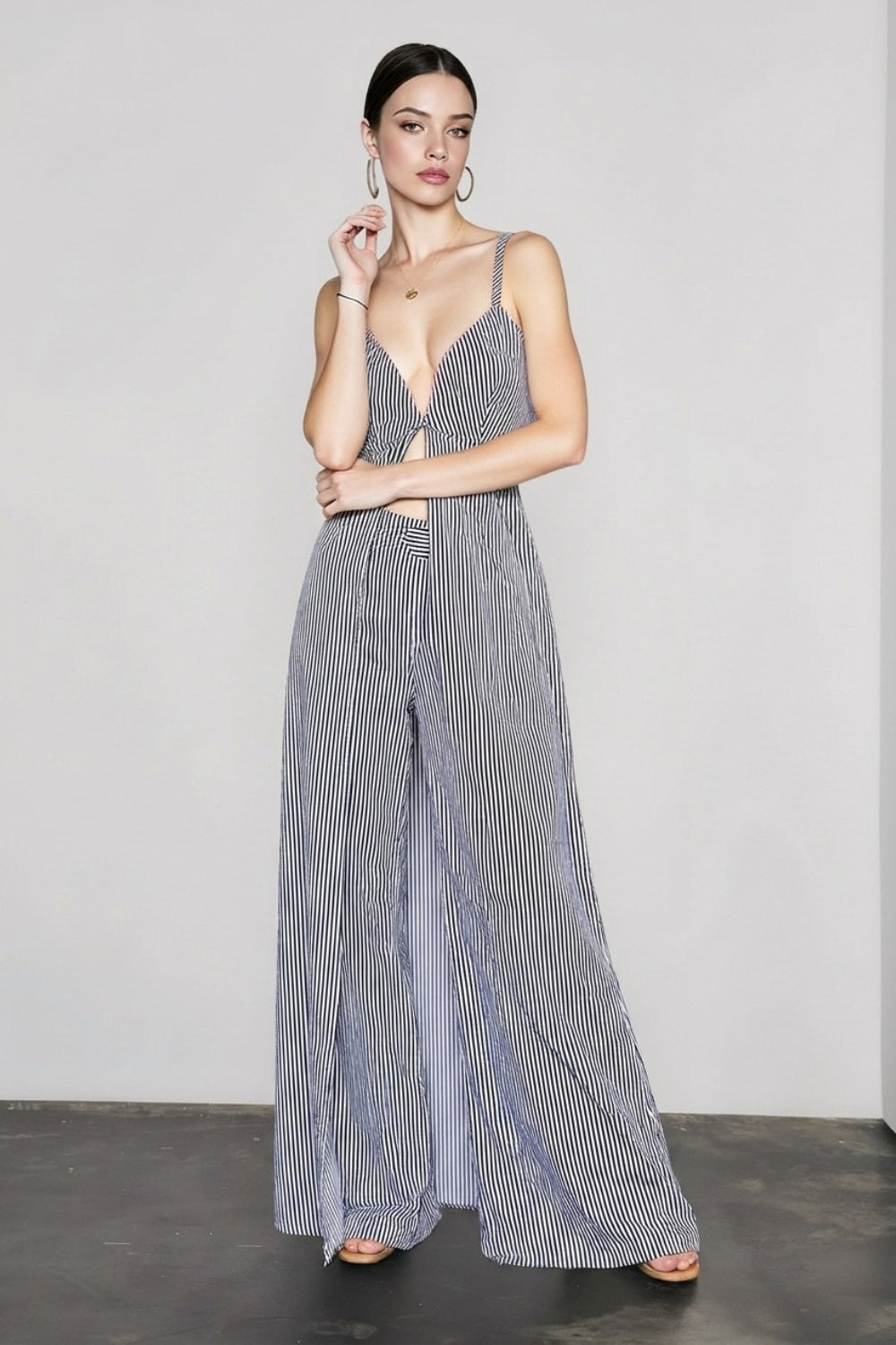 Striped Split Front Longline Cami Top and Wide Leg Pants Two Piece Set 2