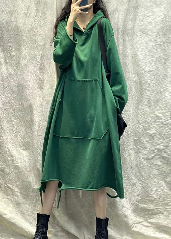Hooded Long Sleeve Kangaroo Pocket Raw Hem Distressed Sweatshirt Dress