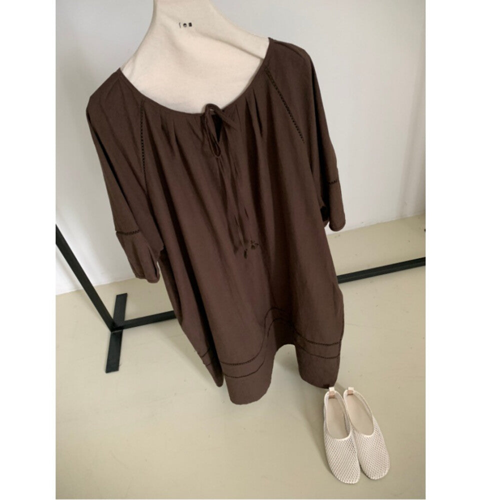 Short Sleeve Drawstring Loose Midi Dress 4