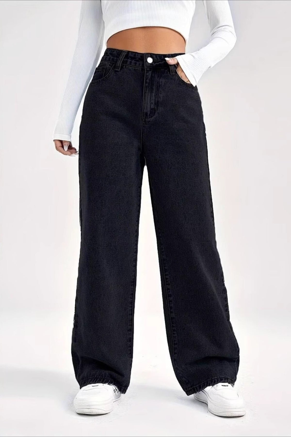 High-Waist Straight-Leg Denim Jeans