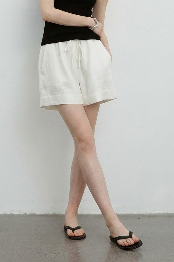 Drawstring Waist Cuffed Hem Relaxed Fit Linen Look Shorts 2
