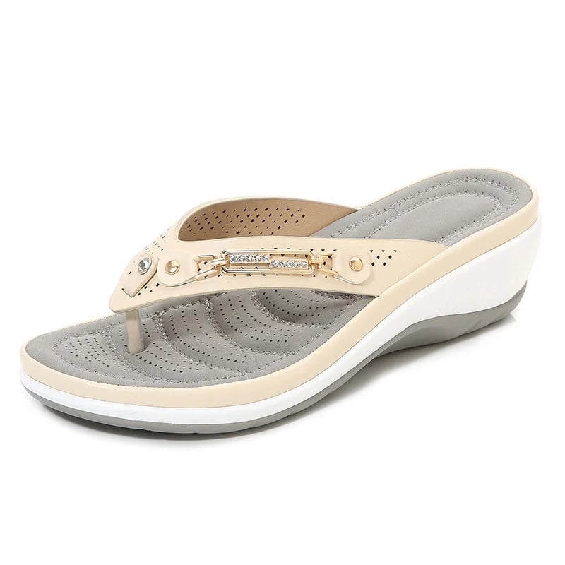 Thong Toe Post Metal Trim Wedge Sandals
