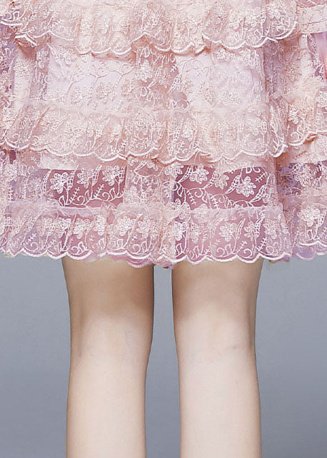 Lace Peter Pan Collar Button Front Tiered Ruffle Mini Dress