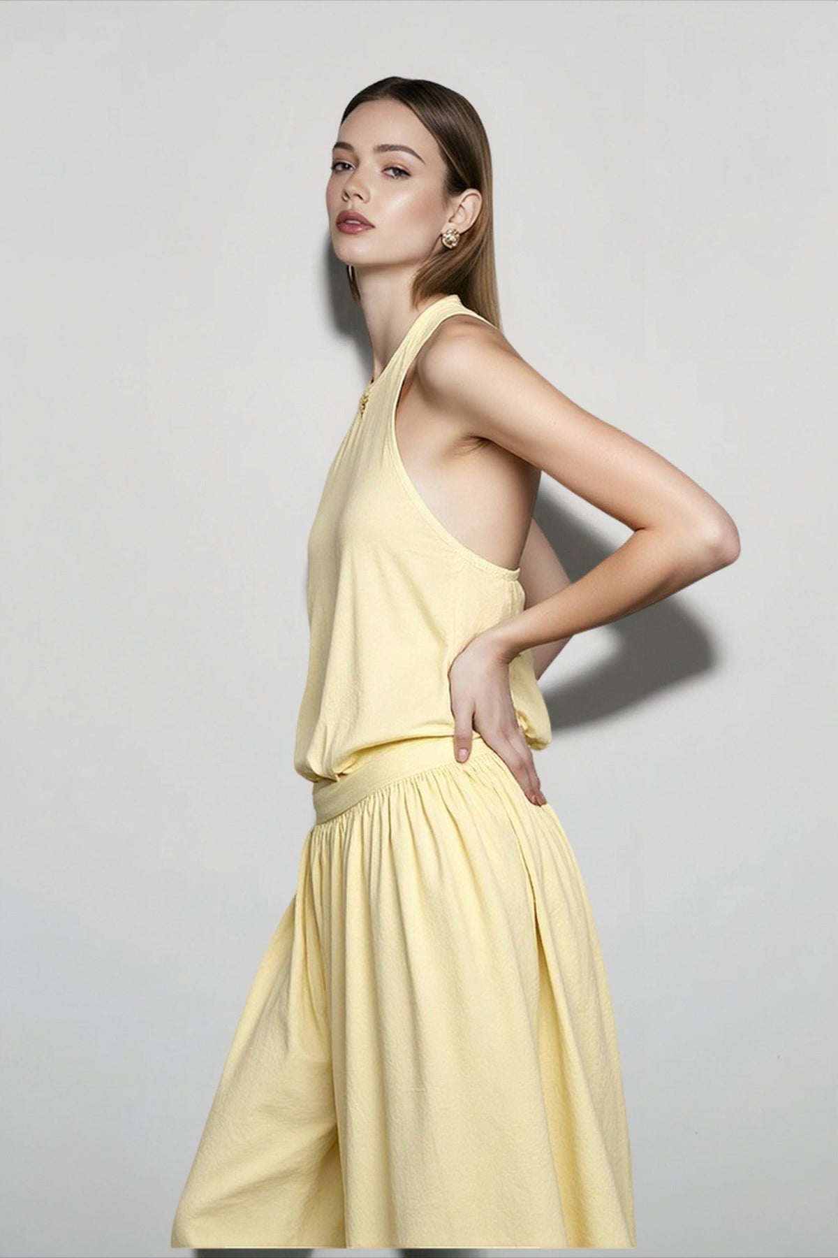 Cowl Halter Neck Sleeveless Top and Drawstring Balloon Pants Two Piece Set 2