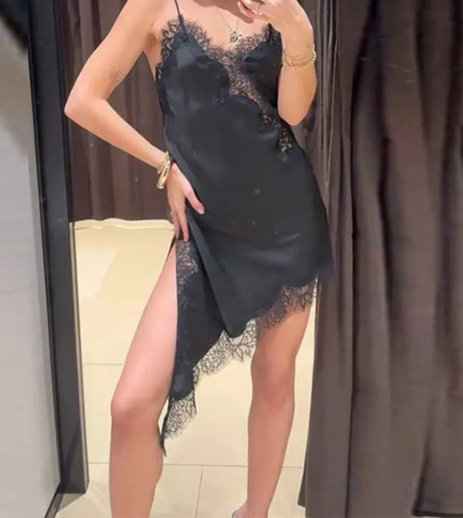 Satin Floral Lace Backless Mini Dress - View 3
