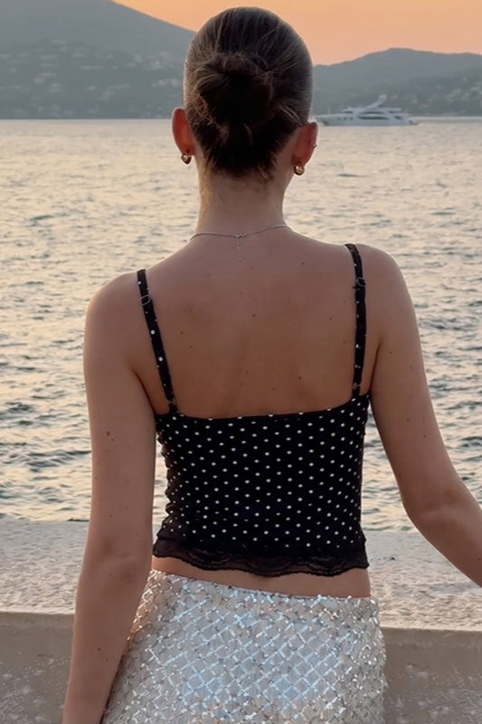 Polka Dot Lace Trim Cami Top