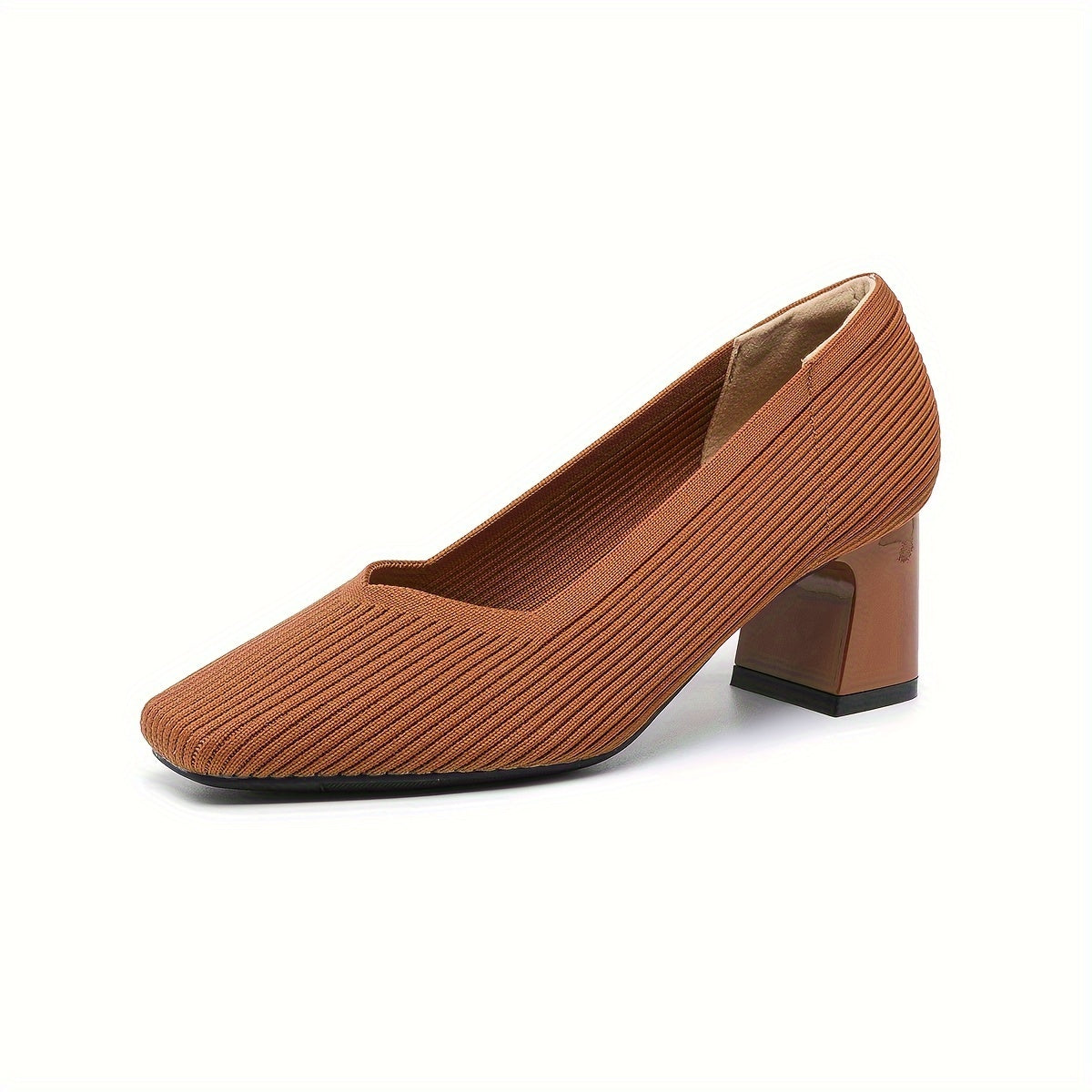 Square Toe Block Heel Slip On Pumps