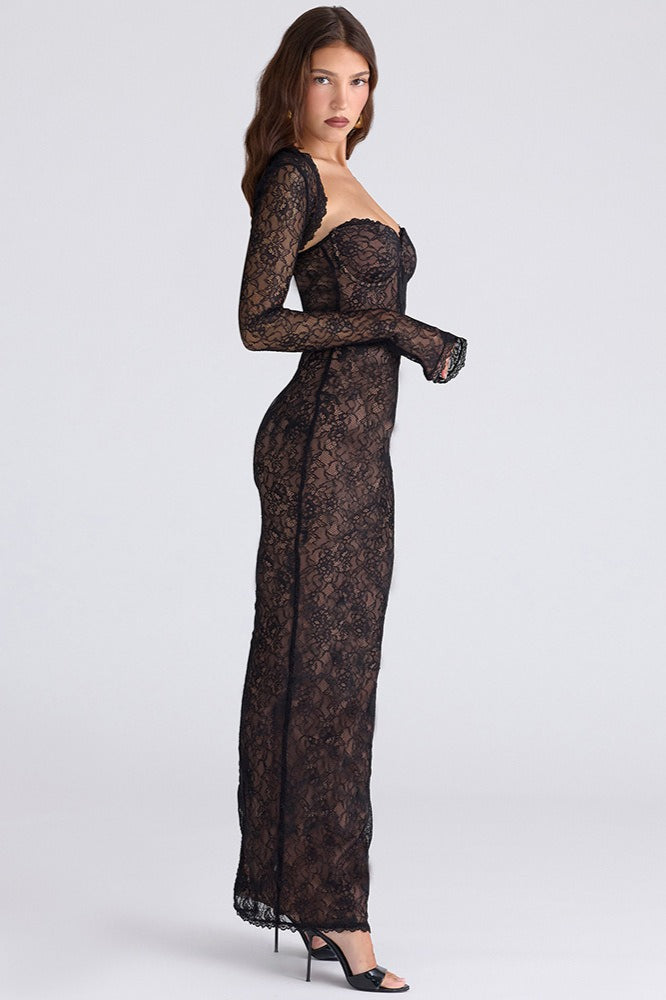 Lace Strapless Corset Bodycon Maxi Dress
