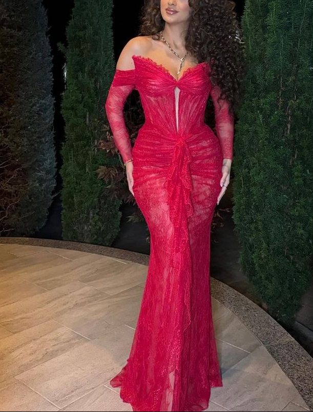Sexy Red Off The Shoulder Lace Mermaid Evening Dress Formal Party Prom Dress cc1749