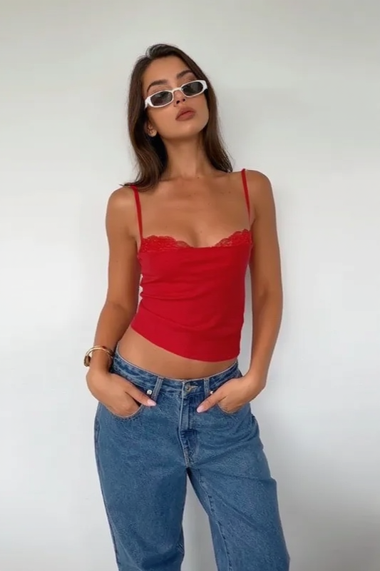 Lace Panel Slim Fit Cami Top