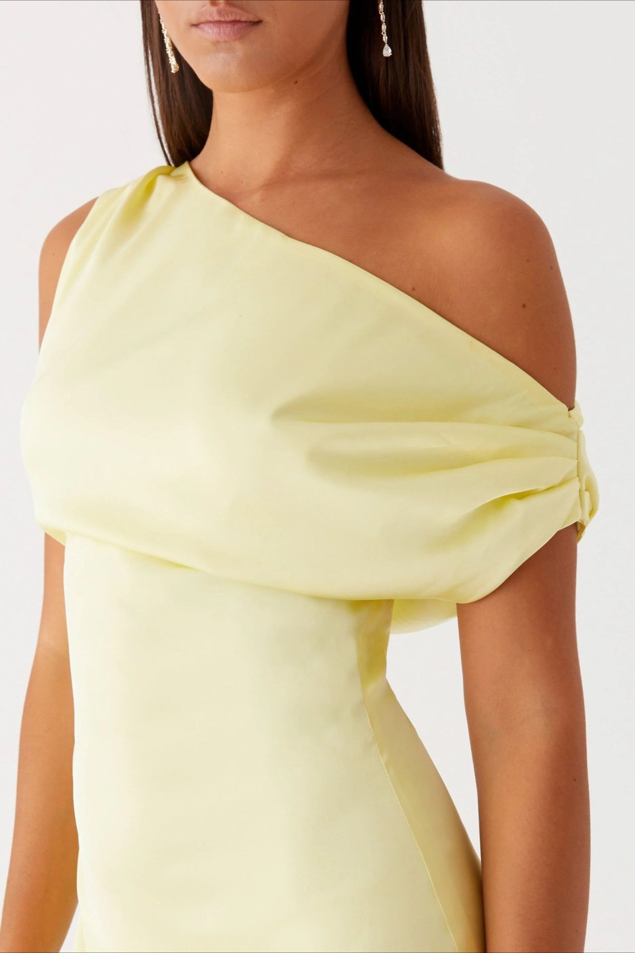 Satin Asymmetric One Shoulder Ruched Maxi Gown