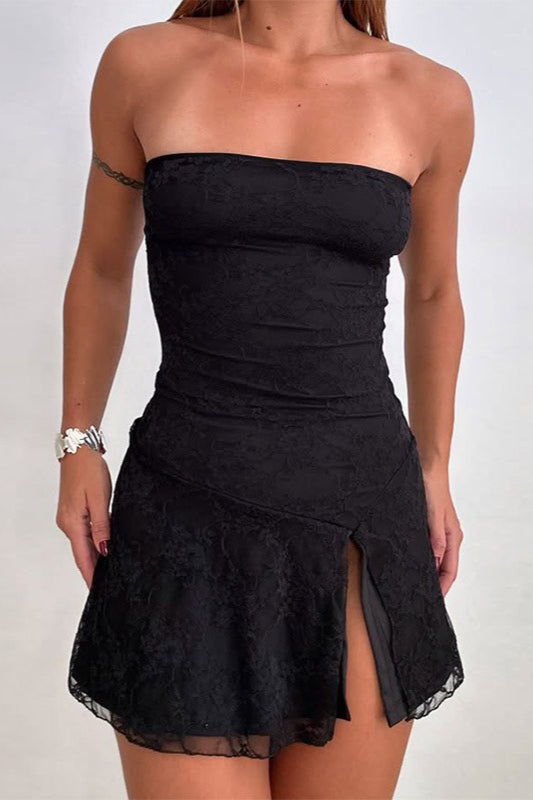 Lace Panel Strapless Bodycon Mini Party Dress