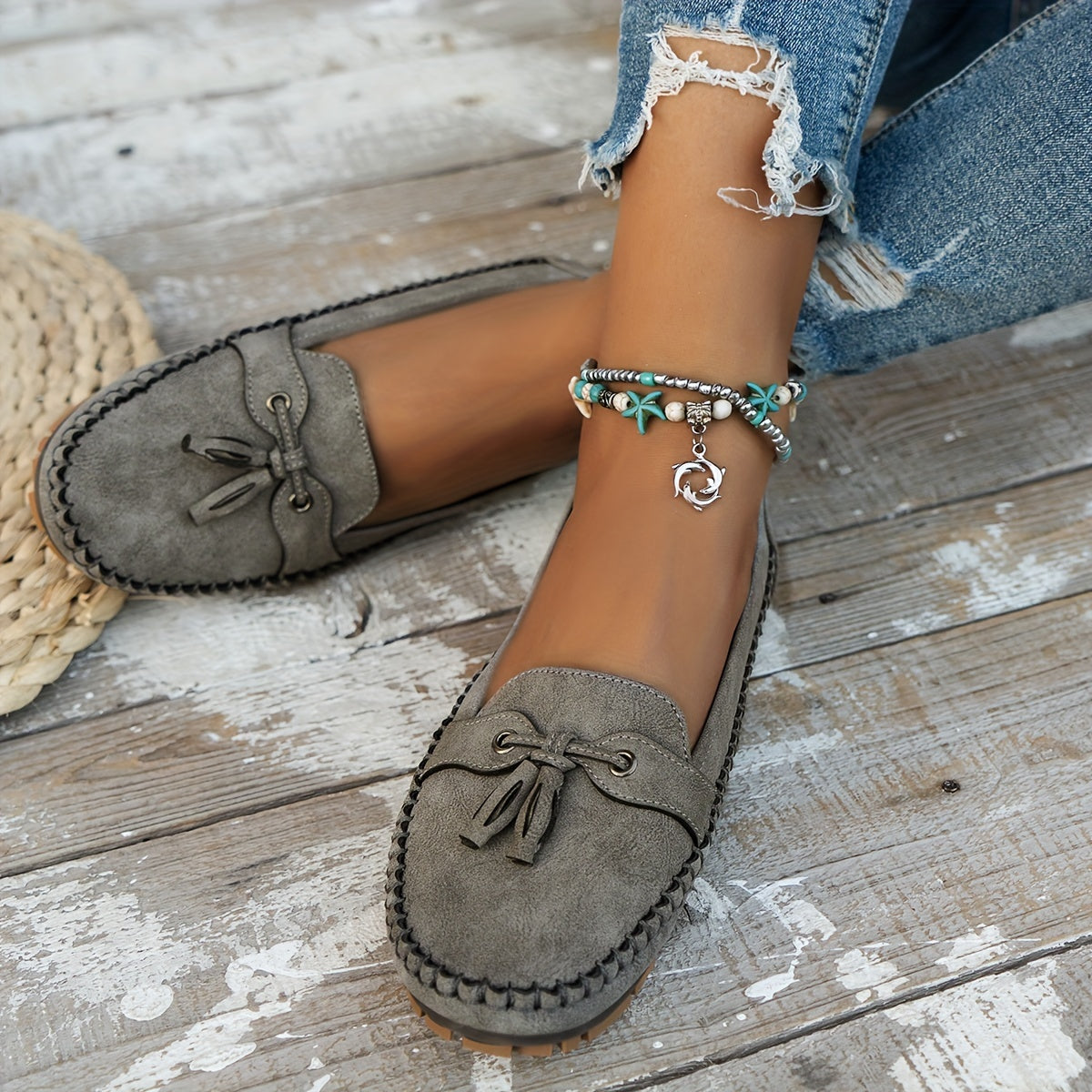 Suede Look Tassel Moccasin Loafers