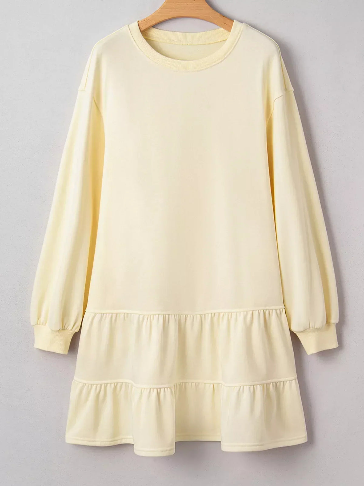 Crew Neck Long Sleeve Tiered Ruffle Hem Sweatshirt Mini Dress 3