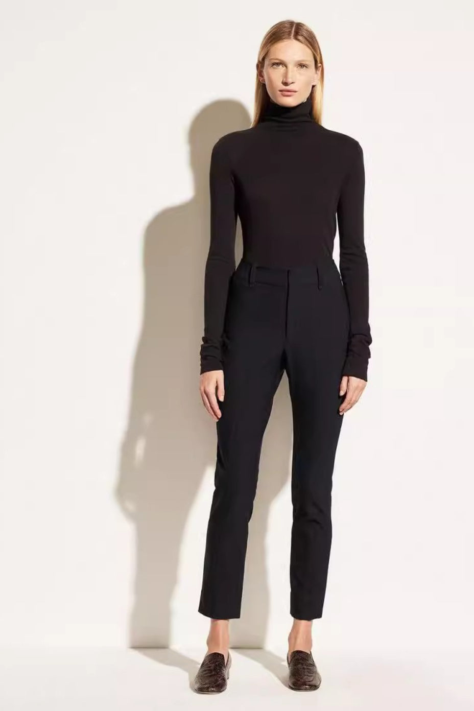High Waist Slim Straight Leg Cropped Ankle Trousers