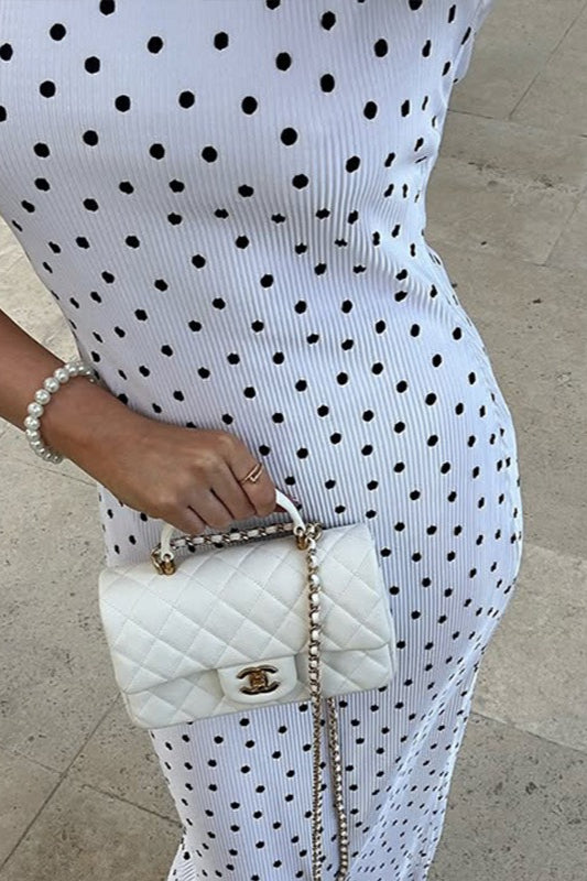 Refined Polka Dot Round Neck Maxi Dress