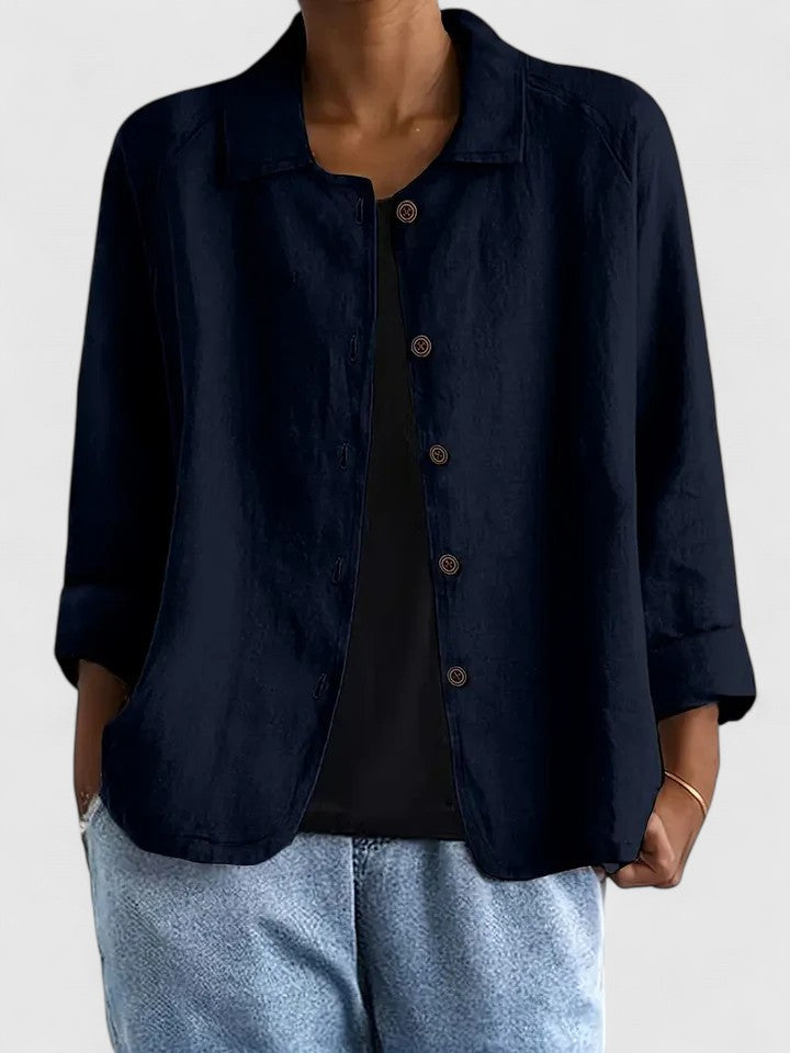 Collared Long Sleeve Button Front Linen Look Shirt