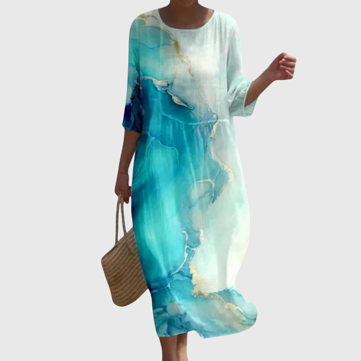 Rose Floral Round Neck Half Sleeve Maxi Dress