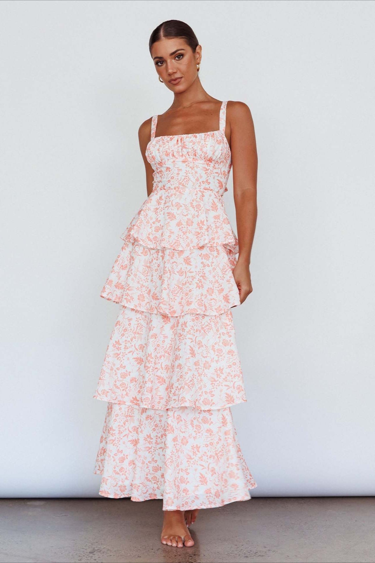 Bow Detail Printed Slim Party Floral Dress