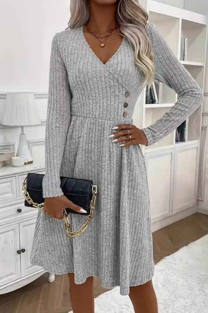 V-Neck Patchwork Sweater Dress